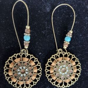 Bohemian Gold and Turquoise Dangle Earrings